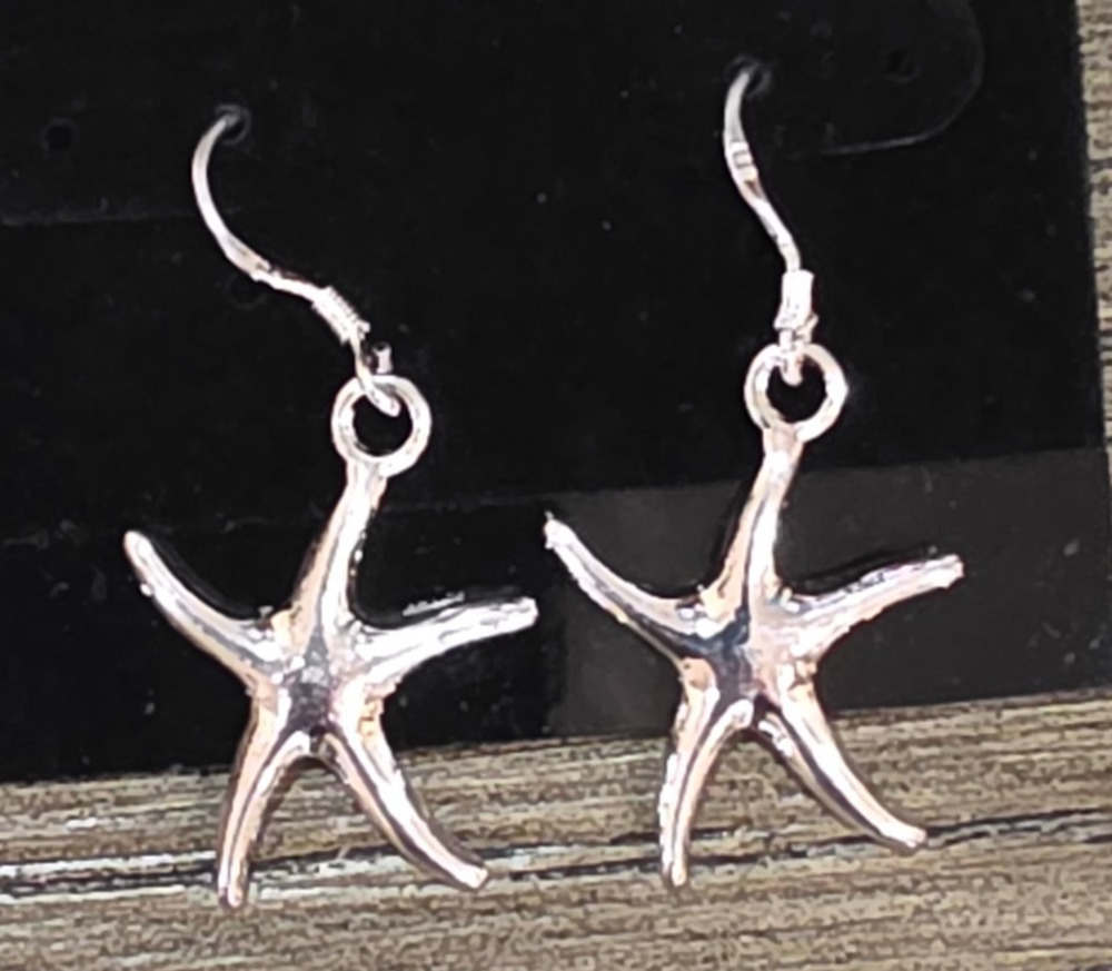 925 Sterling Silver 24mm Medium Size Starfish Dangle Earrings New